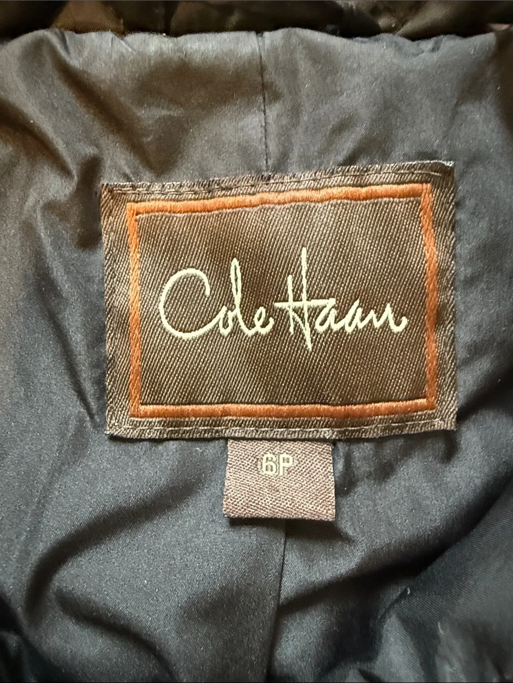 Cole Haan black quilted coat jacket size 6P